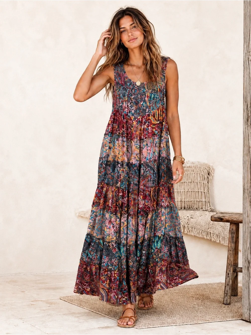 New Free People Off-Shoulder Tiered Maxi Dress in Multi Floral Size M